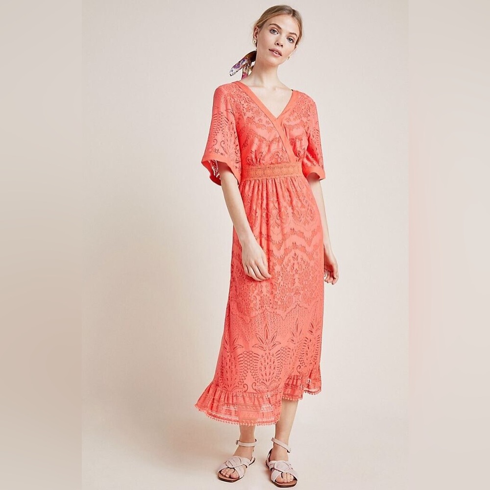 Farm Rio Devore Coral Dress Size Medium Petite